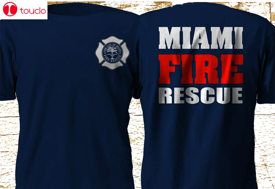 New Miami Fire Rescue Fire Department Firefighter Navy T-Shirt S-4Xl