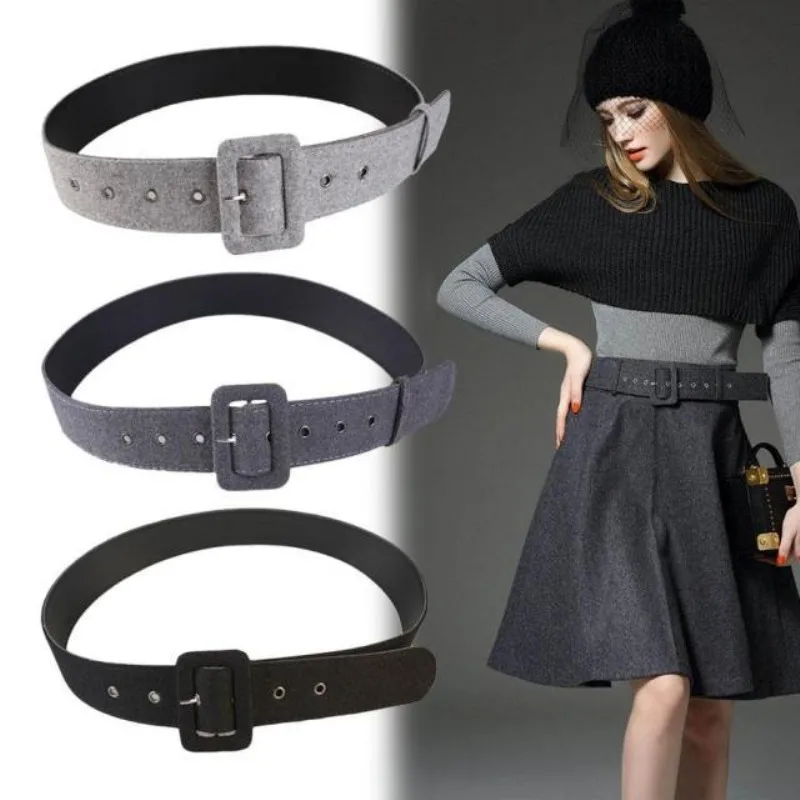 

Simple Versatile Women Overcoat Belt Light Gray Woolen Cloth Waist Black Decorative Trouser Waist sealing 100cm*4.6cm