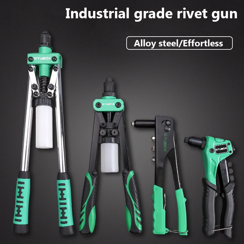 Rivet Gun Kit with 50 Pcs Rivets, Pop Single Hand Riveter Set for Metal with 4 Tool-Free Interchangeable Heads Manual Rivet Gun