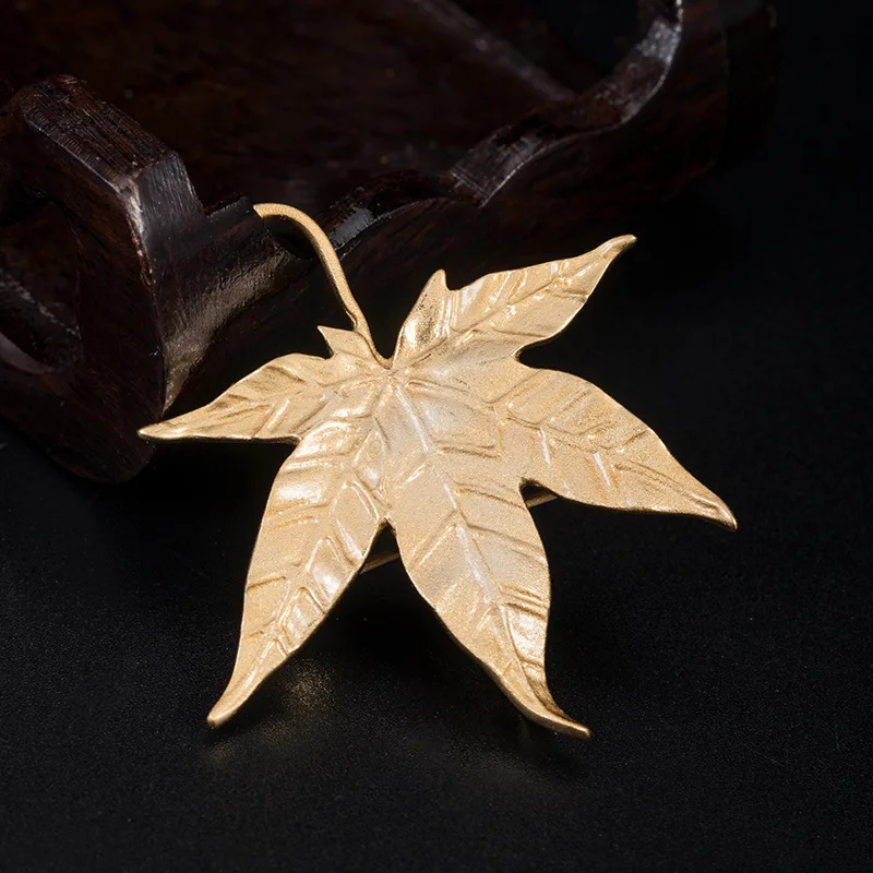 925 Sterling Silver Golden Maple Leaf Brooch For Clothes Women's Fashion Jewelry Luxury Elegant Gift Sweater Accessories
