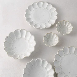 Retro Flower Shape Ceramic Dinner Plate Handmade Tableware Western Steak Dish Fish Tray Salad Soup Bowl