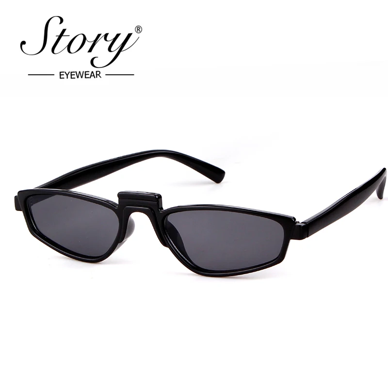 STORY Vintage Small Sunglasses 2018 Fashion Gothic Steampunk Small Cat Eye Sun Glasses Skinny Black White Shade Female Eyewear