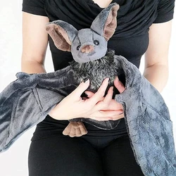30cm Stuffed Bat Doll Plush Throw Pillow with Realistic Foldable Wing Seat Cushion Kawaii Halloween Xmas Ornament Bat Dolls