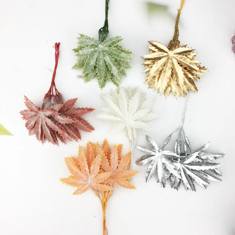 

Artificial Maple Leaf Plastic Plants, DIY Wedding Flowers, Wreath, Home Decor, Christmas Garland, Gold and Silver