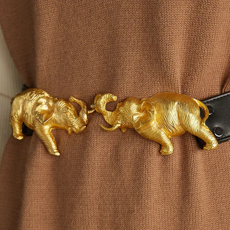 Exquisite Carved Elephant Leather Belt for Women, Clothes Decoration,Original Design ,Four Seasons