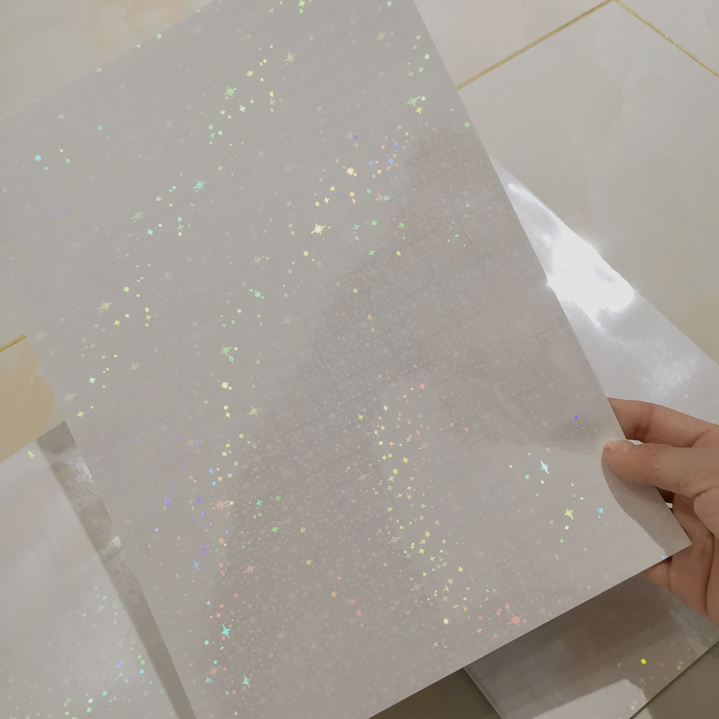 Holograficzne małe pięć gwiazdek Laminator na zimno Film laminowanie na papierze z tworzywa sztucznego 50 arkuszy 210X297 MM zestaw do DIY karta kolorów