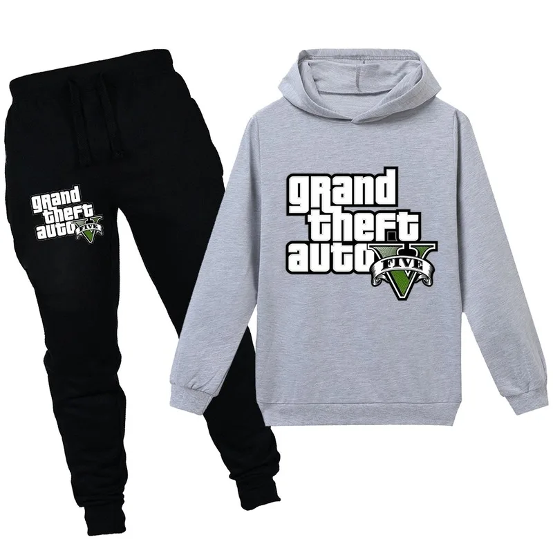 New Grand Theft Auto V Gta 5 Cartoon Pattern Baby Girl Clothes Boys Children Sweatshirt Hoodies Pants 2pcs Sets Costume Fille