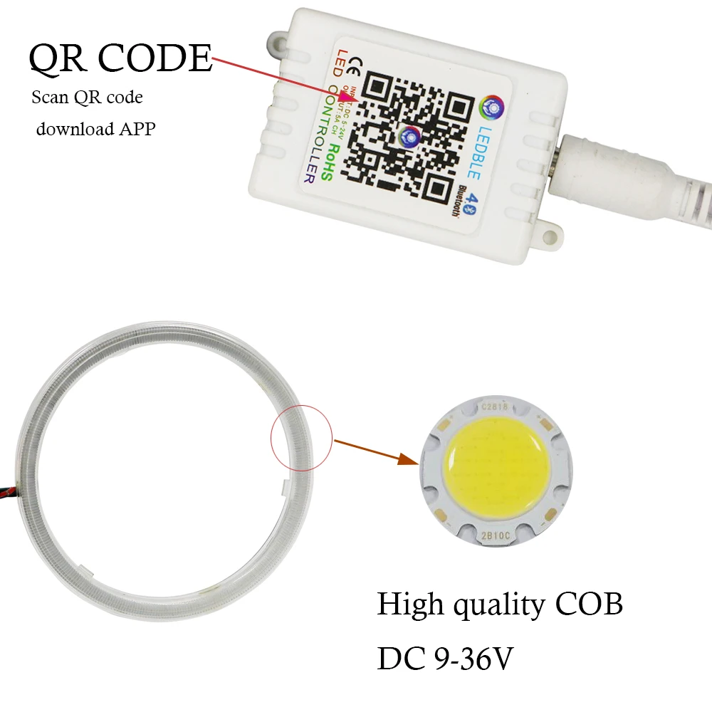 2PCS Car Rings COB RGB 60MM 70MM 80MM 90MM 95MM 100MM 110MM 120MM LED Halo Rings Headlight Car Angel Eyes Mobile APP With Cover