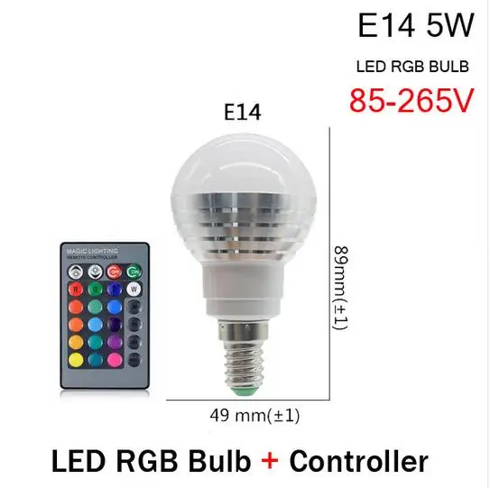 

E14 E27 RGB LED Light Bulb With Remote Control Bombillas LED Lamp Smart Bulb AC 85V-265V Ampoule LED Bulb 5W 7W