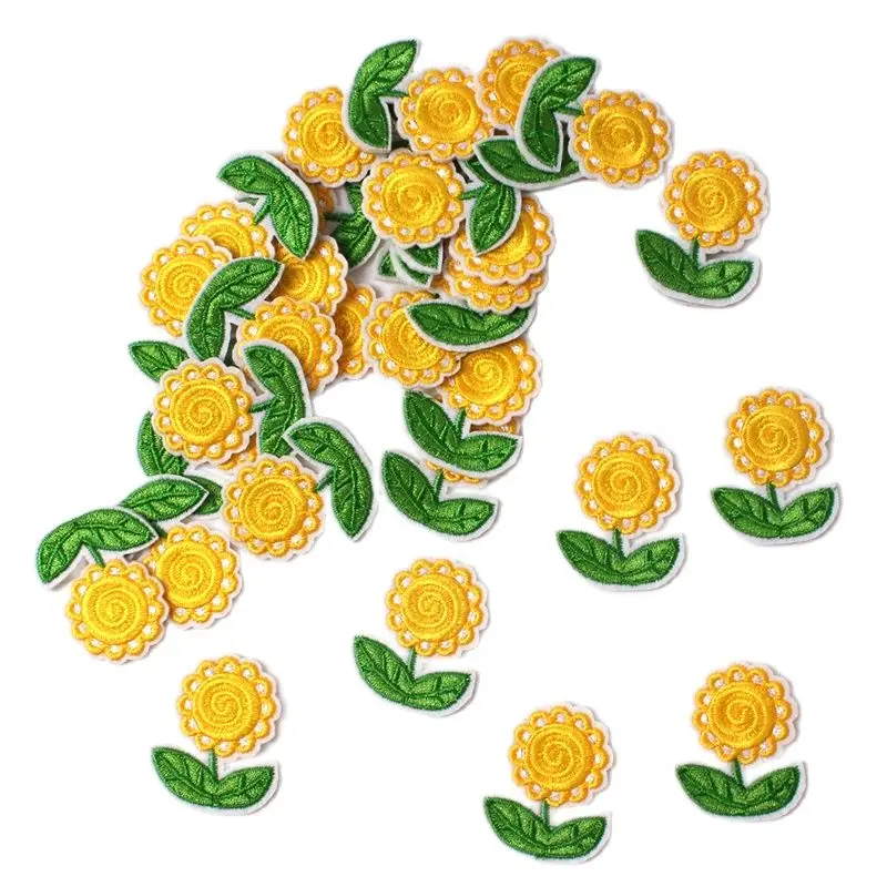 10pcs Cartoon Sunflower Patch DIY Fabric Patches Iron On Stickers Sewing Jeans Badge Handmade Bags Apparel Suits Shoes Appliques