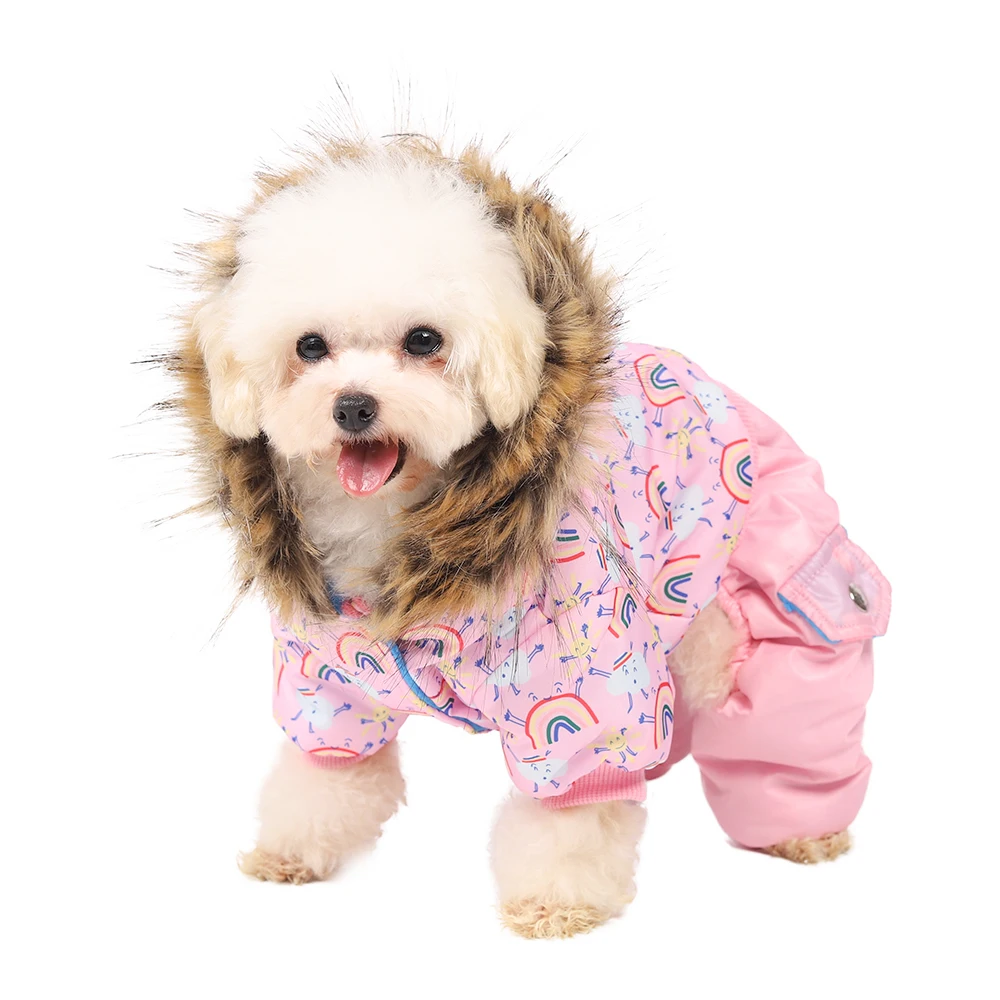 Hooded Cotton Jacket for Pets, Warm Winter Coat, Dog Clothes, Cat and Puppy, Rainbow Pattern, Jumpsuit for Small Dogs, S-XL