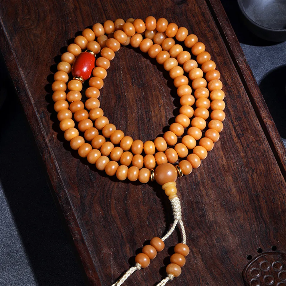 Natural Yellow Weathered Bodhi Root 108 Buddha Beads Multi-layer Bracelet Religious Rosary Men Women Necklace Healing Jewelry