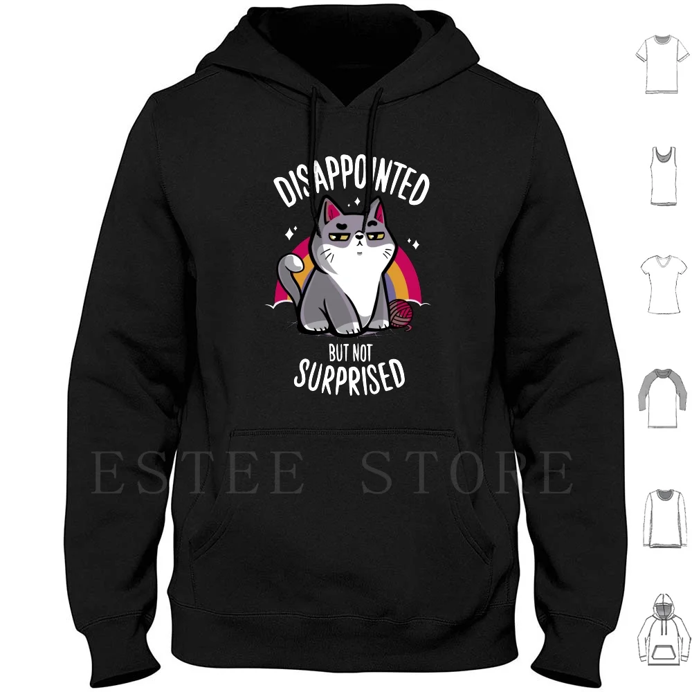 Sweat à capuche à manches longues « Déçu mais pas étonné » – Motif chat, animaux, arc-en-ciel, fierté, sarcasme, mignon, meme, internet, kawaii