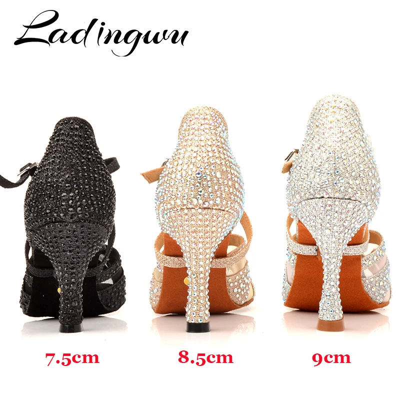 Ladingwu New Dance Shoes Latin Party Wedding Dance Shoes Ballroom Women Dance Shoes Rhinestone Gold Silver Black Glitter