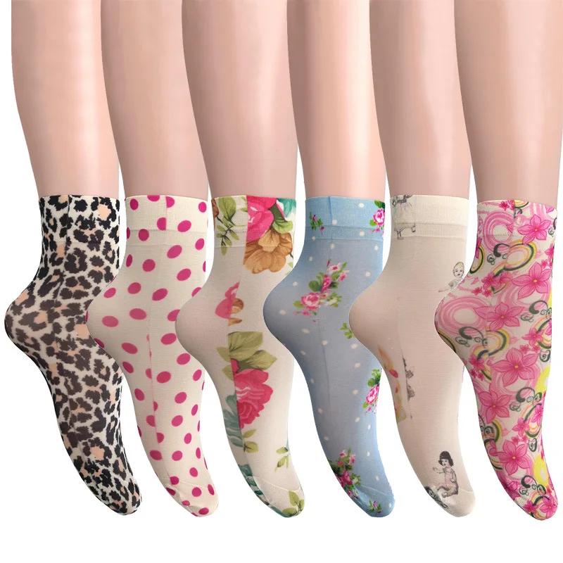 KASURE-calcetines tobilleros con estampado de flores y mariposas para mujer, medias elásticas suaves para primavera y verano, novedad