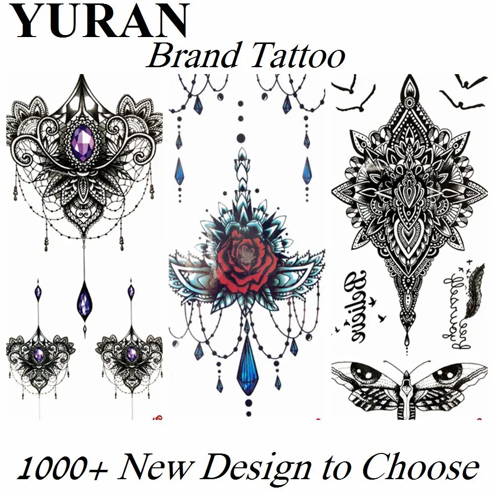 

3D Fake Jewelrys Temporary Tattoos Flower Rose Sticker Body Art Fake Gems Pendant Jewels Arm Tattoo For Women Sexy Girls Tatoos