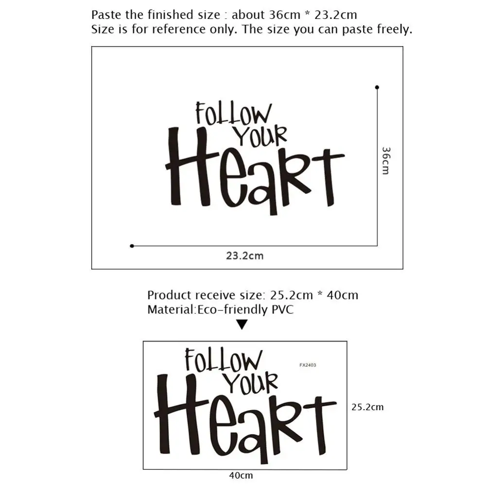 Follow Your Heart Inspirational Wall Sticker For Living Room Bedroom Home Decoration Mural Creative Pattern Proverbs Wallpaper