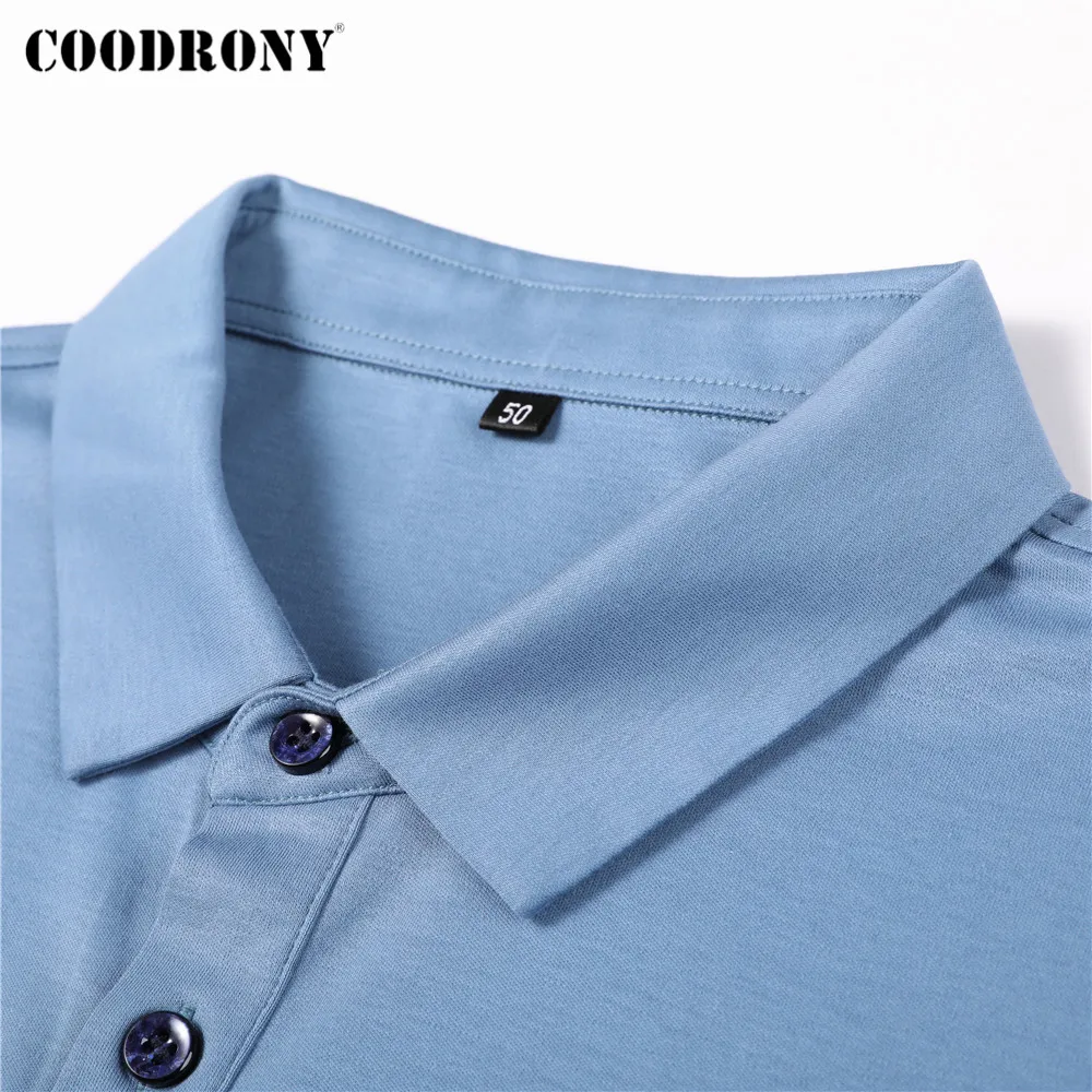 COODRONY Brand Spring Autumn High Quality Classic Casual Pure Color 100% Mercerized Cotton Long Sleeve Polo-Shirt Men Tops C5069