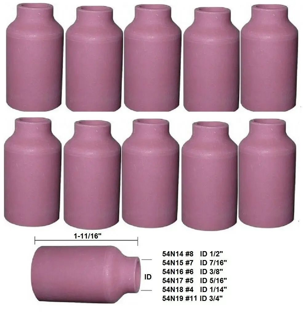 10 Uds 8 #54N14 alúmina boquilla de Gas de la lente tazas para WP-17 WP-18 WP-26 12,5mm 1/2"