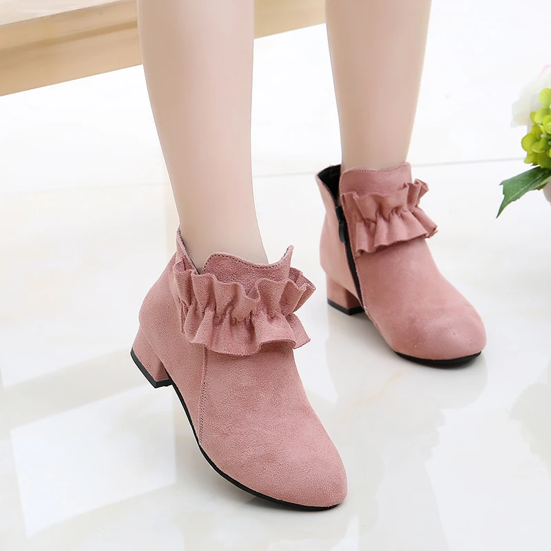 Girls Fashion Boots Leather Sport Shoes For Children Mid Heel Warm Boots Short Soft Bottom Princess Snow Boots Kids Sneakers