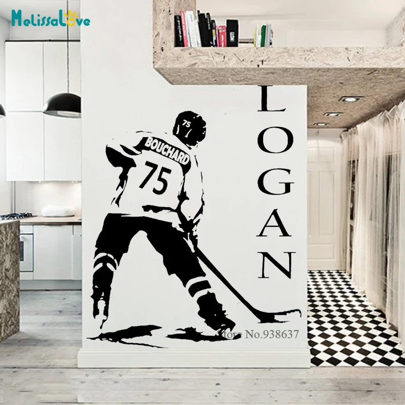 Custom Name And Number Hockey player Sport Lover Sticker Kid Room Baby Child Decal Removable Vinyal Wall Sticker BA280