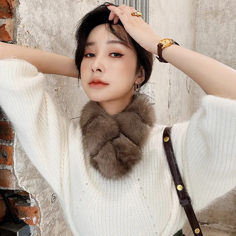 Scarves Women Natural Sable Mink Fur Scarf New Arrivals Lady's Autumn Winter Knitted Neckerchief TZ8684