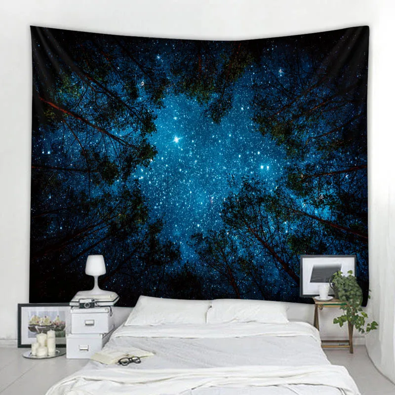 Forest night sky big tapestry starry sky art wall hanging psychedelic scene bohemian home decoration bed sheet sofa blanket