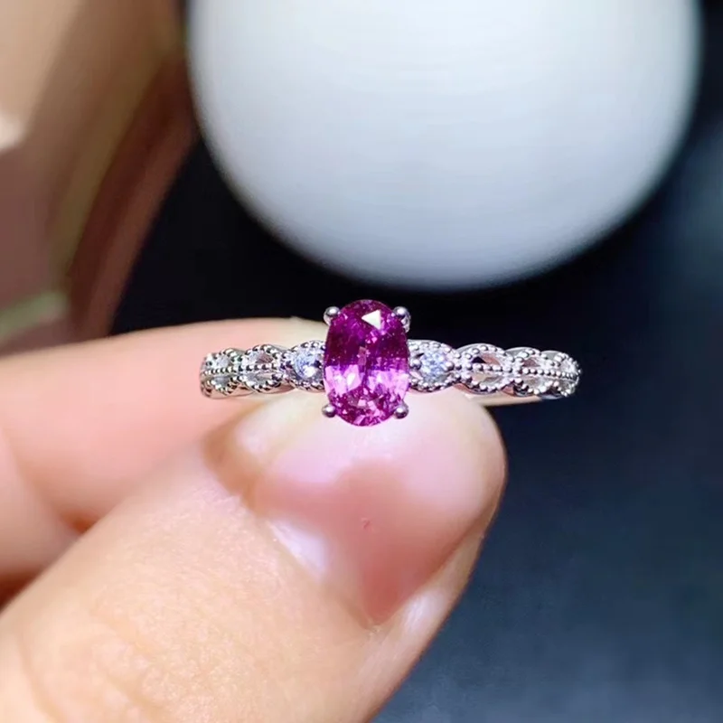 

Genuine Pink Sapphire Ring 4*6MM Natural Gemstone Fine Jewelry for Girl Friend Anniversary Gift Real 925 Sterling Silver