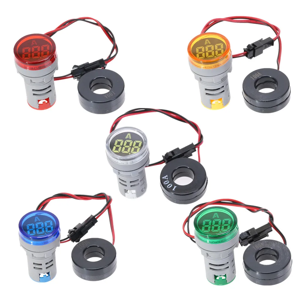 22mm Mini Indicator Led Light Lamp Digital Voltmeter Voltage 20-500V Amp Meter 0-100A AC101-22AM