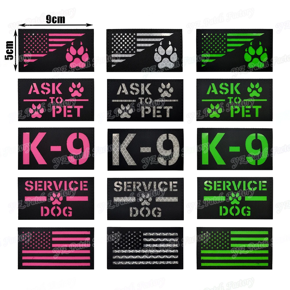 K9 Infrared IR Reflective Pink Green Luminous Service Dog Rescue Embroidery Patch Tactical Patches Emblem Badges