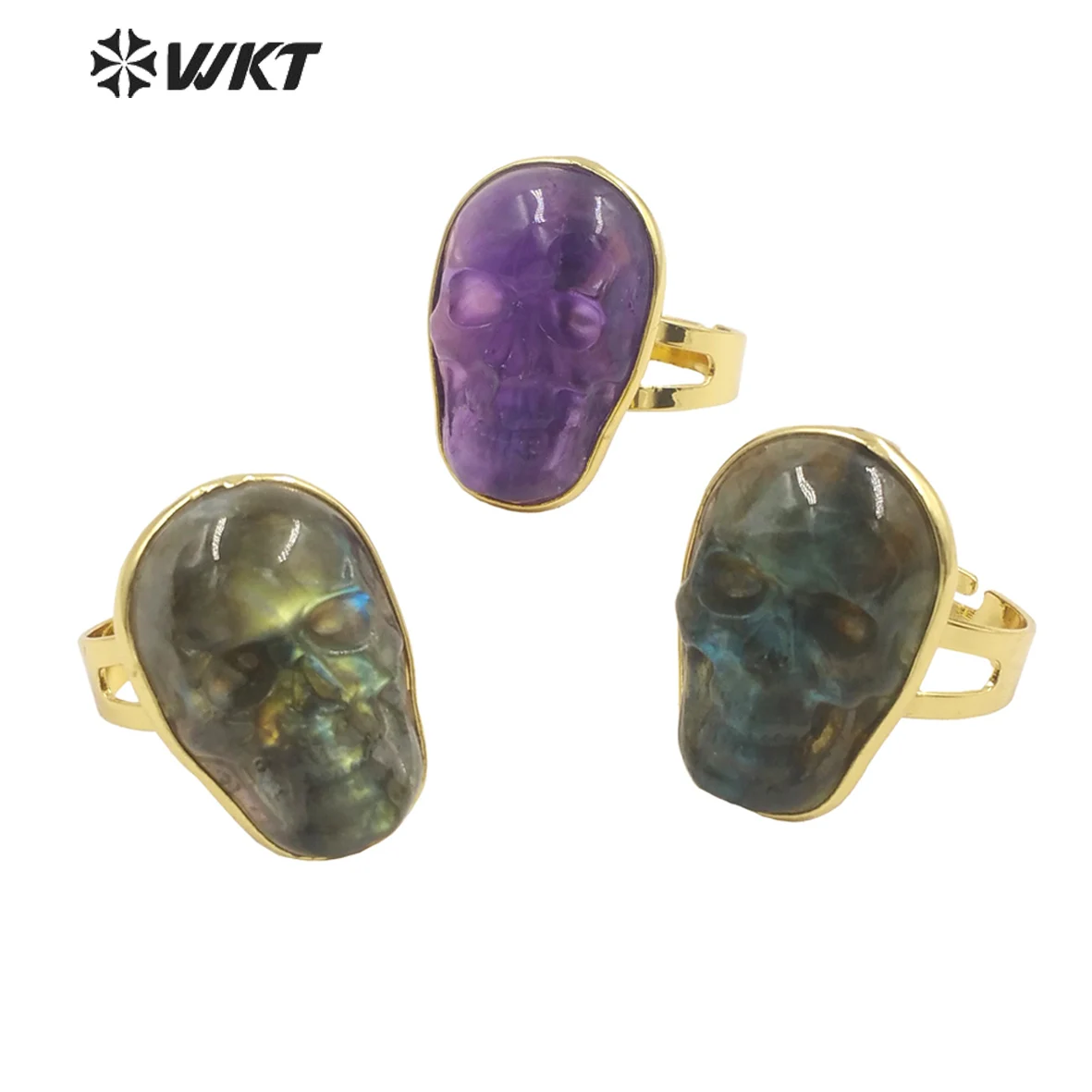 

WT-R388 WKT Religious Skull shape Shiny Labradorite Ring Natural Gemstones Amethysts Ring Female Jewelry Trendy Rings