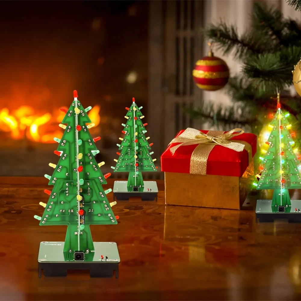 Kit 3D Assemble Christmas Tree ICStation DIY Soldering Practice, 3D Christmas Tree Electronic Assemble Kit, Circuit Solder STEM