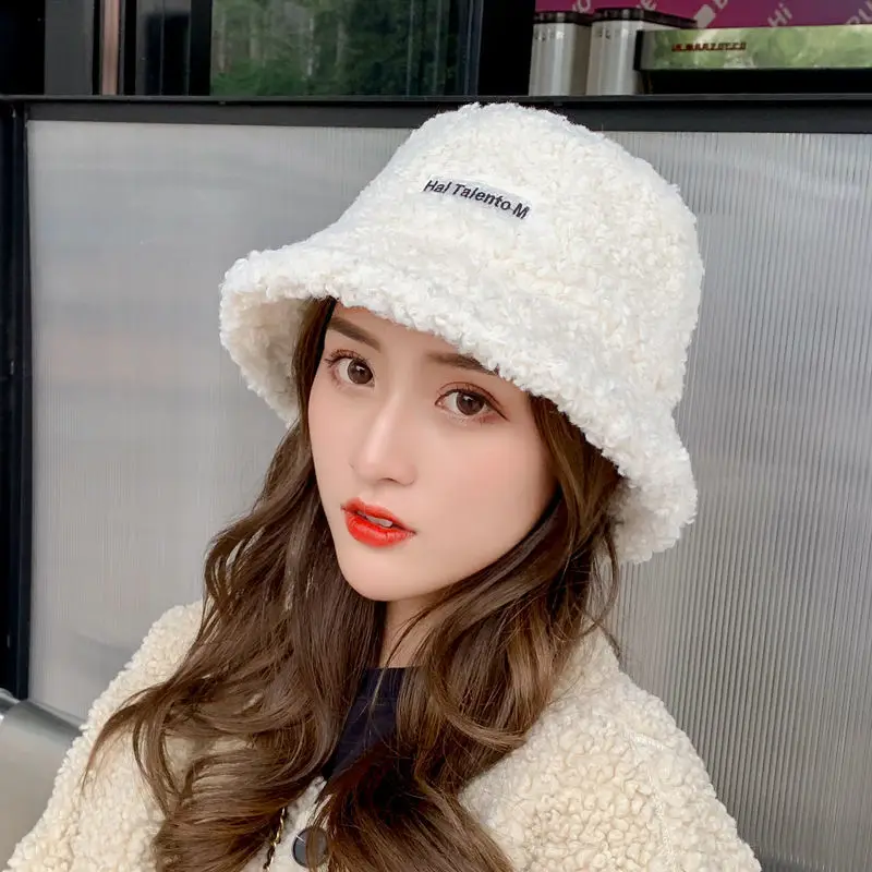 New Lamb Cap Children Autumn and Winter Korean Student Warm Fisherman's Hat Outdoor Fashion Versatile Net Red Basin Hat V092