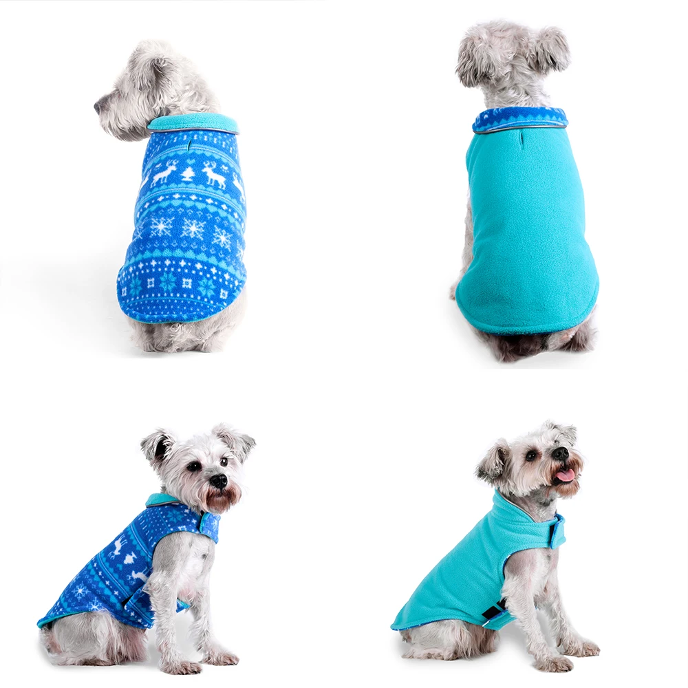 XS-XXL reversibile in pile vestiti per cani natale Pet cappotti per piccolo medio 2 strati in pile inverno caldo grande giacca Chihuahua Vest