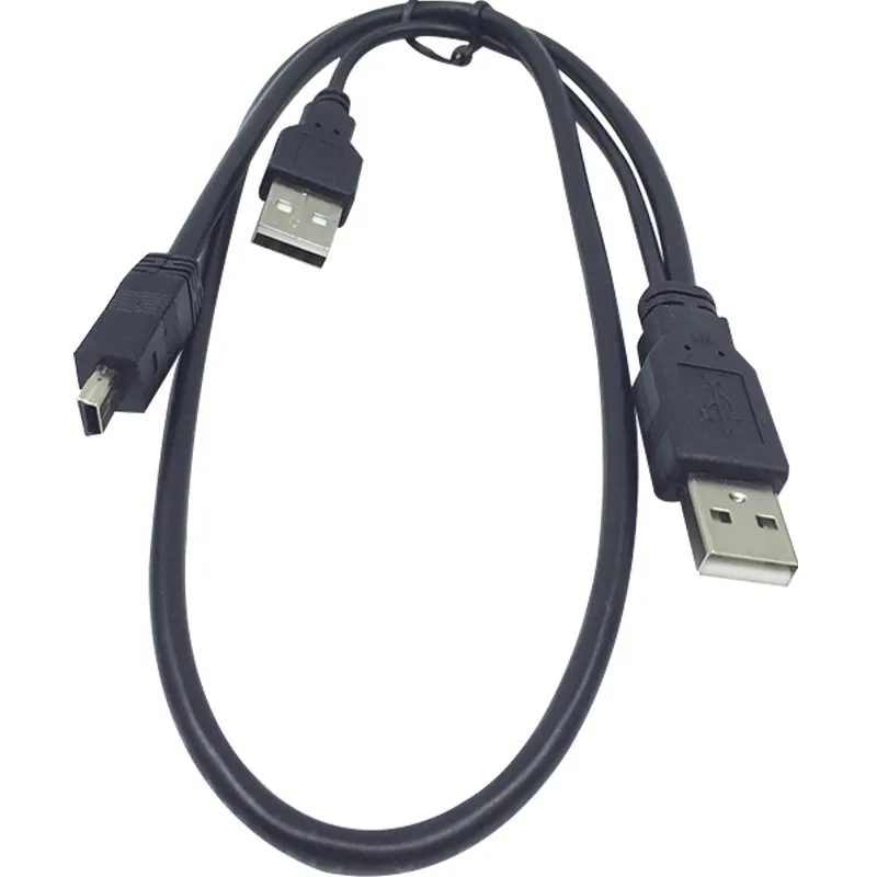 0.7M USB 2. 0 Two A Type Male to Mini 5 Pin Male Y Cable For 2.5