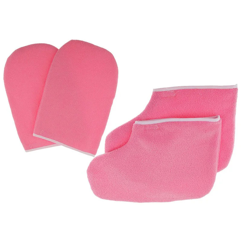 2pcs Paraffin Wax Protection SPA Hand Foot Gloves Boots Warmer Heater Beauty Wax Therapy Foot Cover Pink