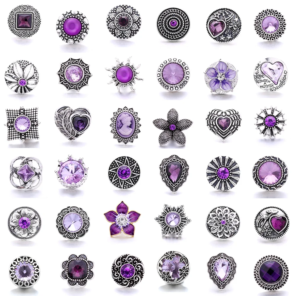 Purple Rhinestone Crystal 18MM Snap Button Women's Necklace Bracelet Fashion Snap Button Jewelry 5Pcs/lot  Accessories Wholesale