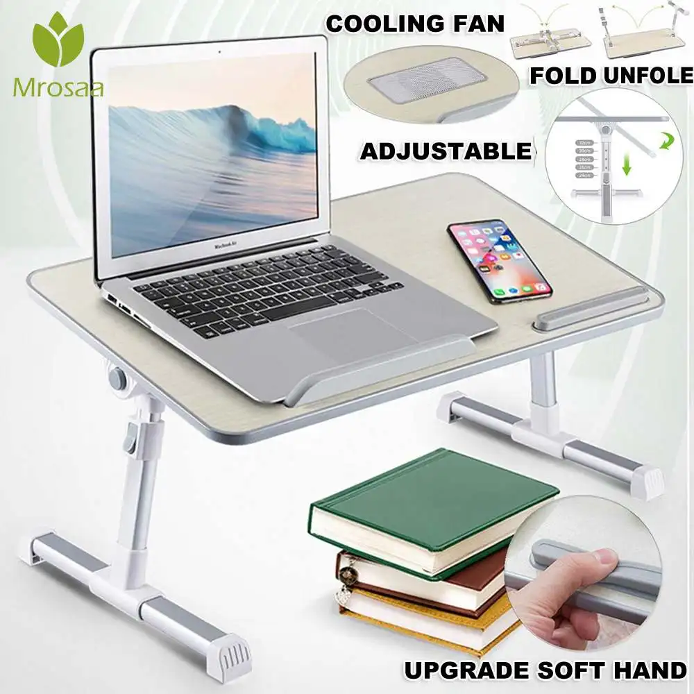 Adjustable Laptop Desk With Cooling Fan Foldable Notebook Laptop Stand Bed Tabletop Desks Home Study Table Computer Desk 52x30cm