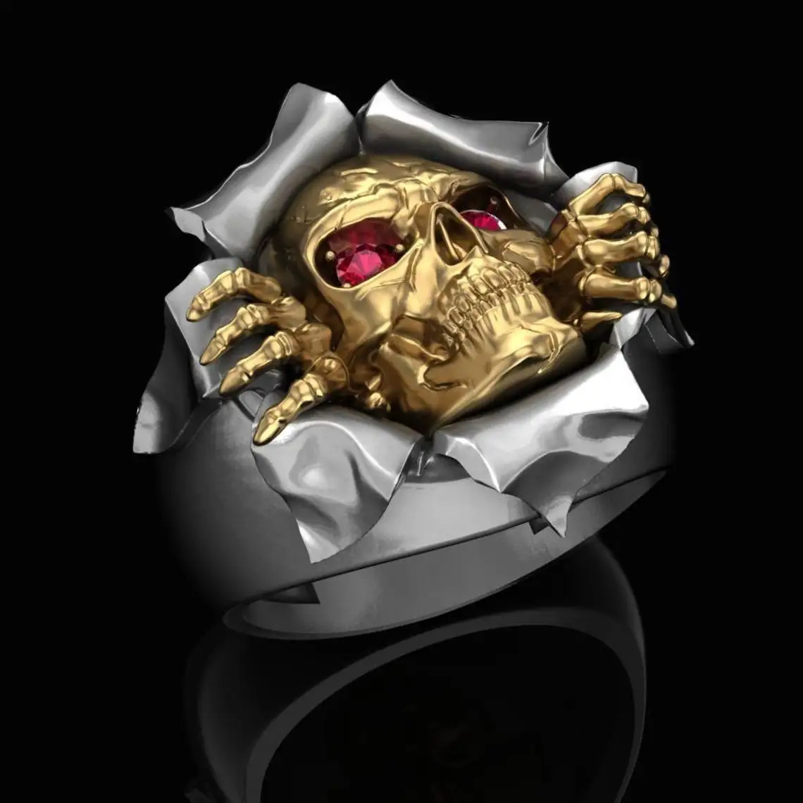 Vintage Mens Jewellery Break Out Skull Rings for Men Gold Skeleton Gothic Punk Demon Devil Ring Jewellry Gift Anillo Hombre