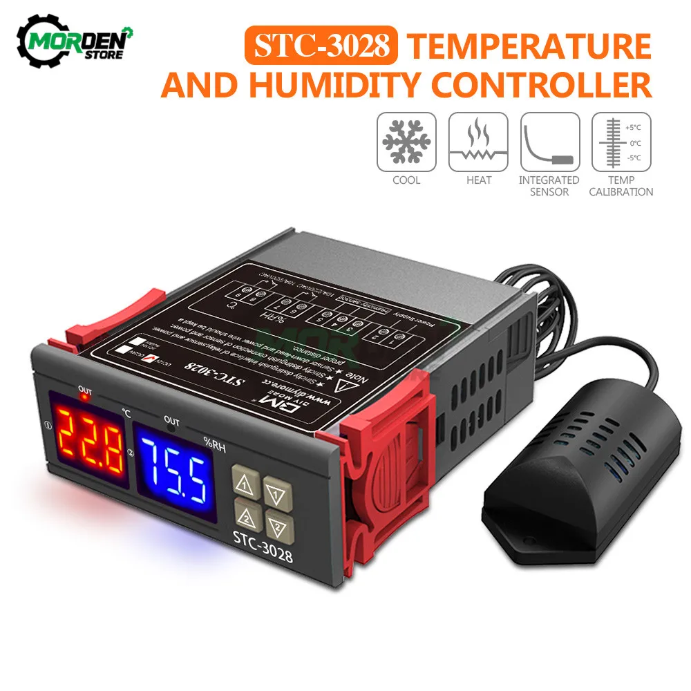 STC-3028 STC-200 DC12V 24V AC110V 220V Digital Temperature Humidity Controller Thermostat Hygrometer Incubator Dehumidifier