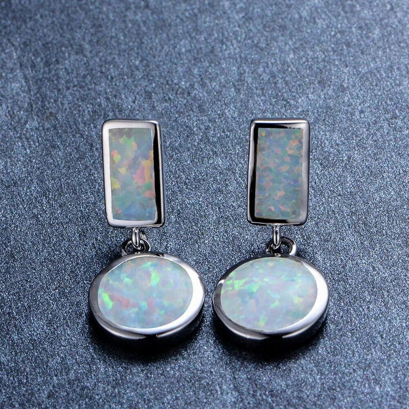 European Fashion Silver Filled White Simulated Opal Ear Stud Earrings Gift