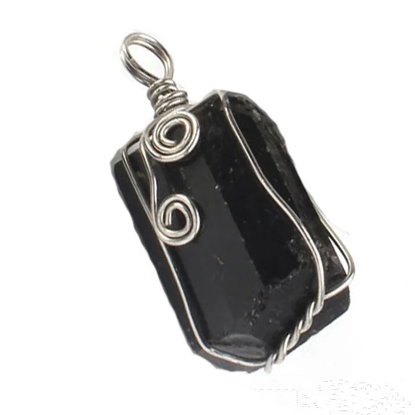 Wire Wrapped Jet Pendants For Women Necklace DIY Natural Irregular Black Tourmaline Energy Stone Pendant Man Jewelry No Chain