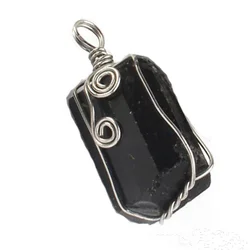 Wire Wrapped Jet Pendants For Women Necklace DIY Natural Irregular Black Tourmaline Energy Stone Pendant Man Jewelry No Chain