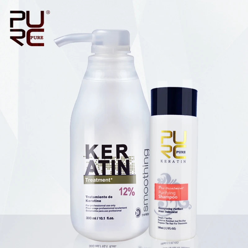 PURC Brazilian Keratin 12% Formalin 300ml Keratin Treatment&100ml Purifying Shampoo Hair Straightening Hair Treatment Set