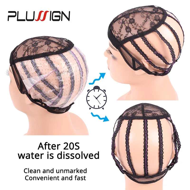1Pcs/Lot 2Pcs/Lot Dissolve Wig Cap z regulowanym paskiem S M L Dome Caps Plastikowe siatki na włosy Plussign Wig Making Base Mesh Wig Cap
