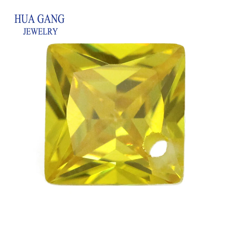 Yellow Loose CZ Stones Beads Gem With Hole AAAAA Square Shape Cubic Zirconia Stone For Jewerly Making 4x4~12x12 High Quality