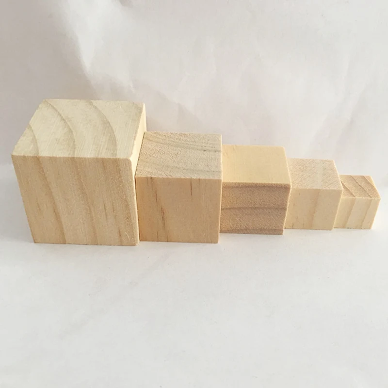 Solid Wood Cube Wooden Square Blocks Kids Early Educational Toys Assemblage Block Embellishment For DIY Woodwork Craft