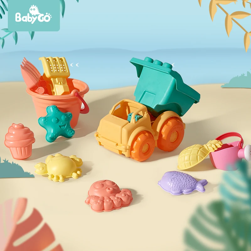 BabyGo – jouet de plage en Silicone souple pour enfants, seau, râteau, sablier, jeu d'extérieur, ensemble d'outils de sable, jouet de bain pour bébé