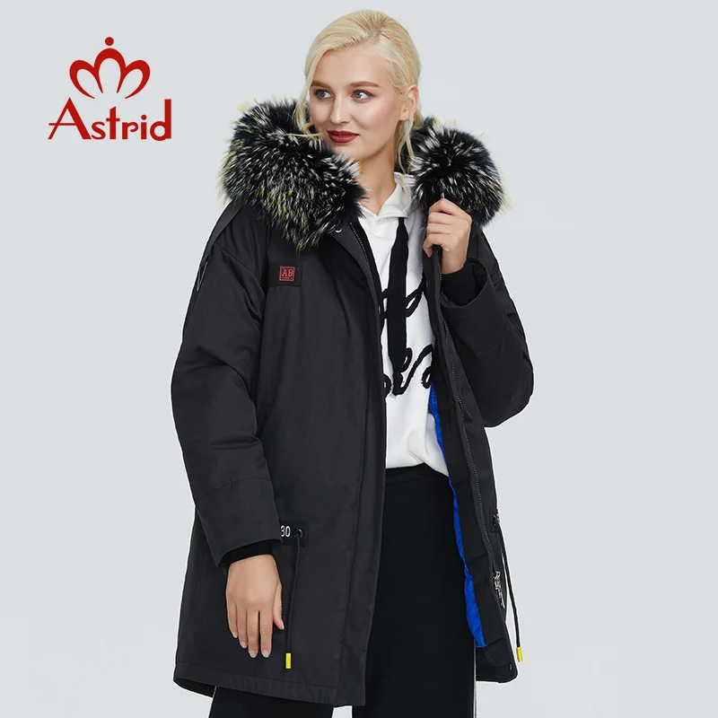 2022 Astrid winter jacket women parka thick warm black cotton casual coat clothing with big natural fur collar design ZR-3030