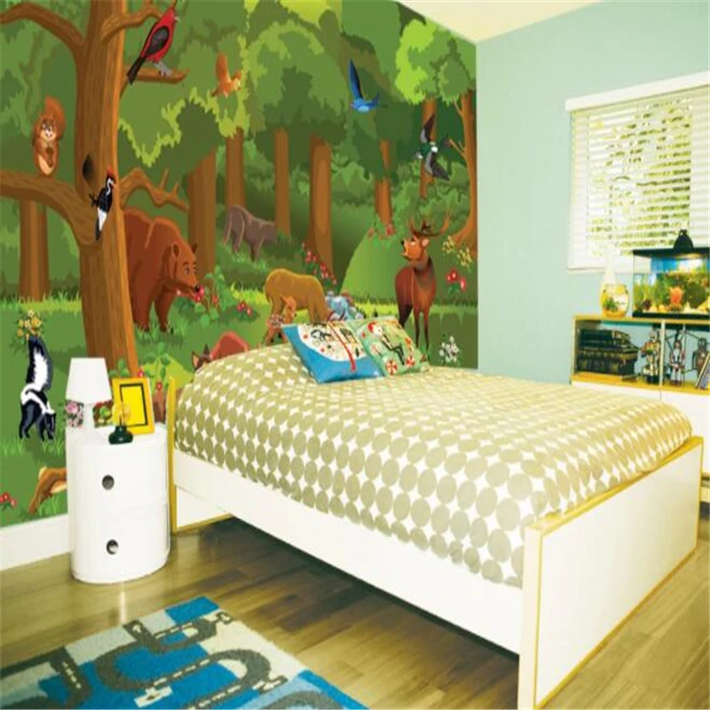 

Custom Mural Wallpaper Cartoon Forest Green Eye Protection Children Room Decoration Background Wall Painting